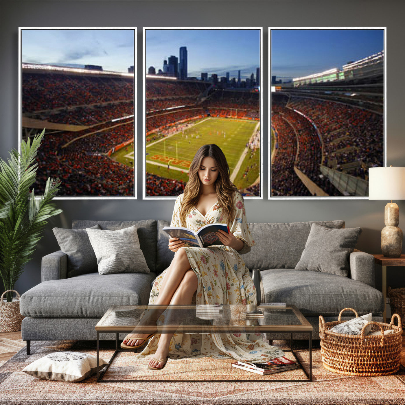 50691720-MGV-CV-36X24 - Chicago Bears Soldier Field Canvas Wall Art, NFL Stadium Panorama Print, Football Arena Photography for Sports Fans