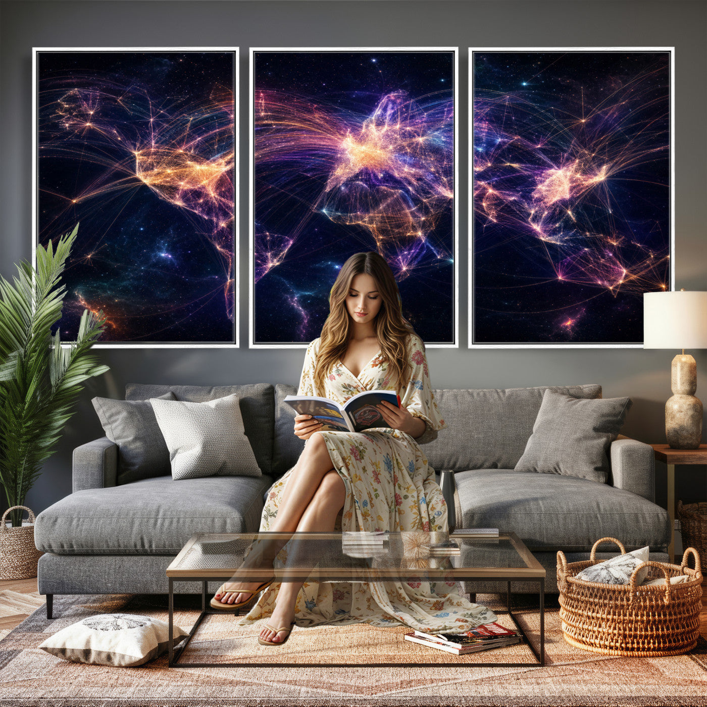 75155491-MGV-CV-36X24 - Global Flight Routes Map Canvas Wall Art, Worldwide Aviation Network Print, International Air Travel Wall Decor