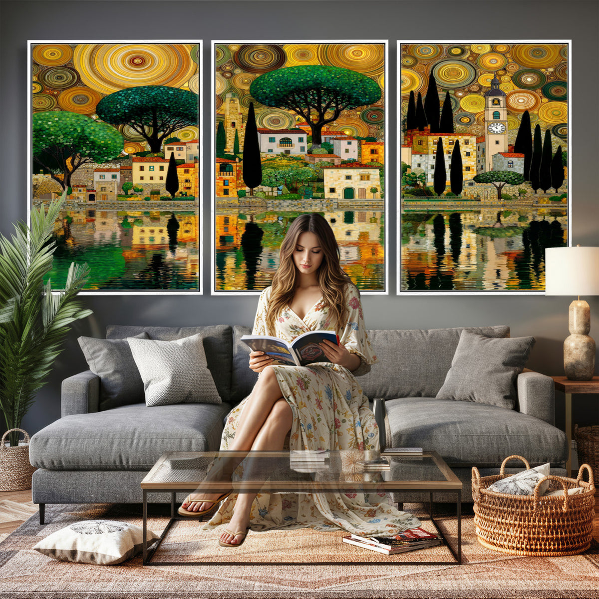 93010897-MGV-CV-36X24 - Gustav Klimt Golden Cityscape Wall Art Canvas Print,