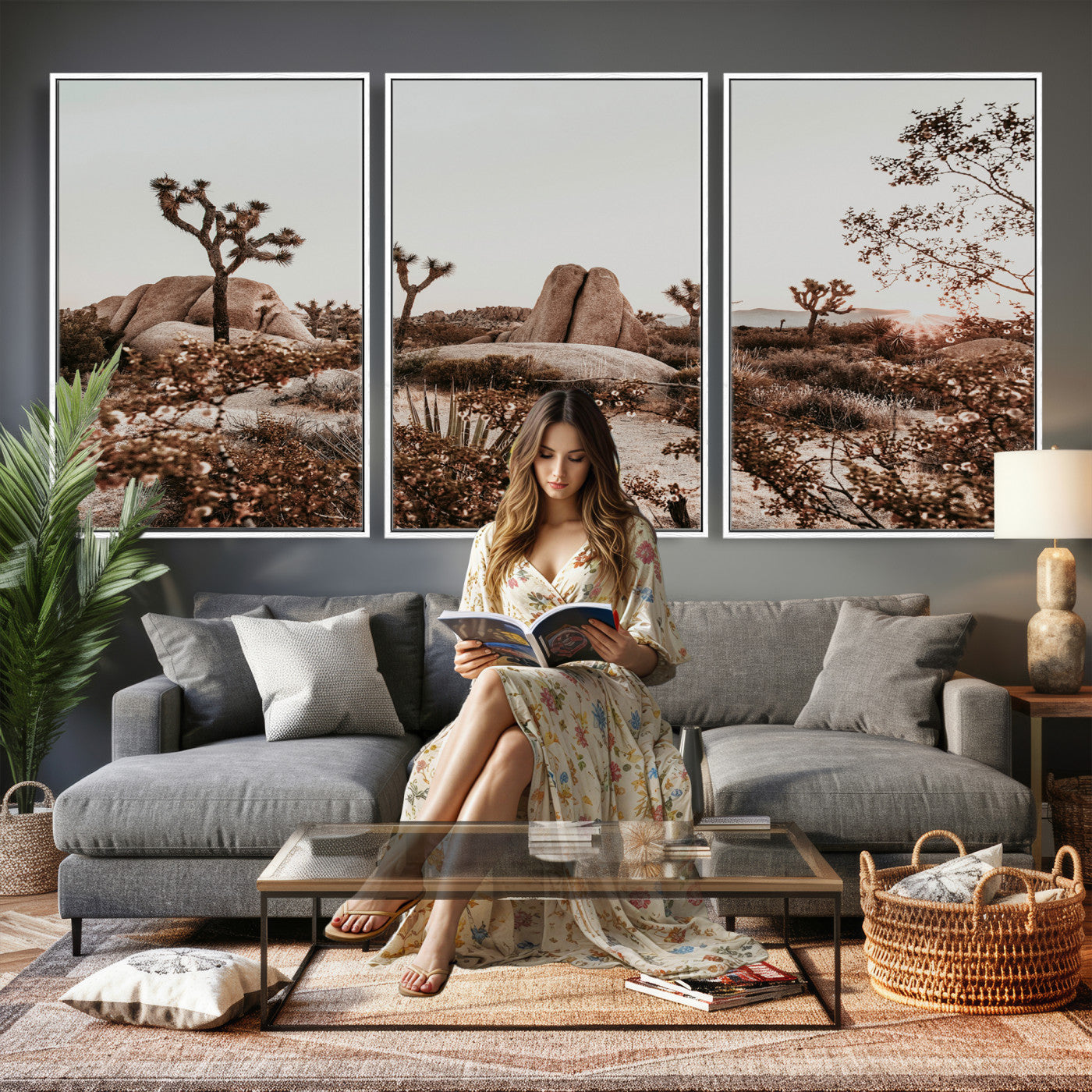 75778944-MGV-CV-36X24 - Joshua Tree Desert Canvas Wall Art Print - Desert Landscape Photography, Boho Southwest Wall Decor, Nature Canvas - Ready to Hang