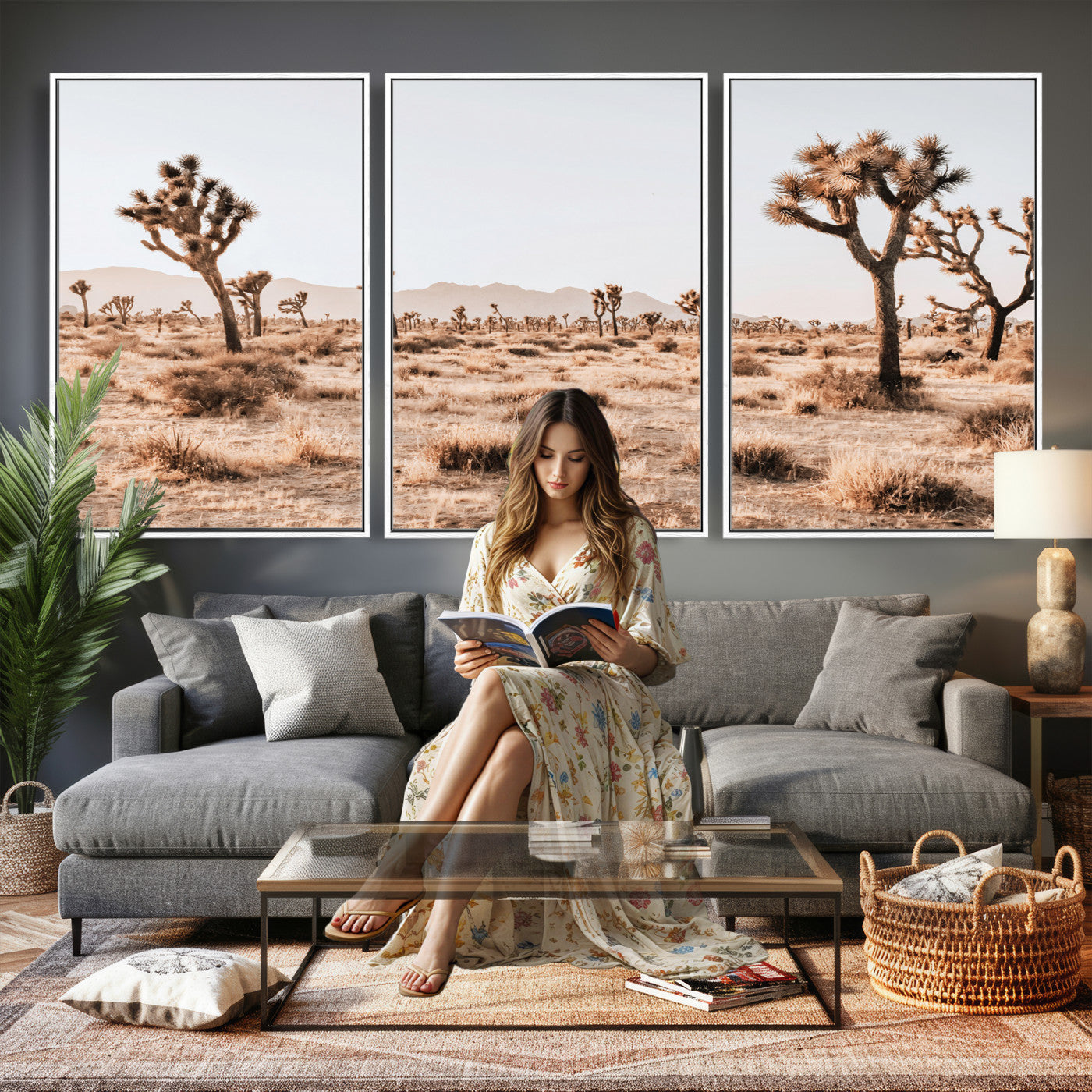 33549408-MGV-CV-36X24 - Joshua Tree Desert Canvas Wall Art Print, Desert Landscape Photography, Boho Southwest Wall Decor, Nature Canvas, Ready to Hang