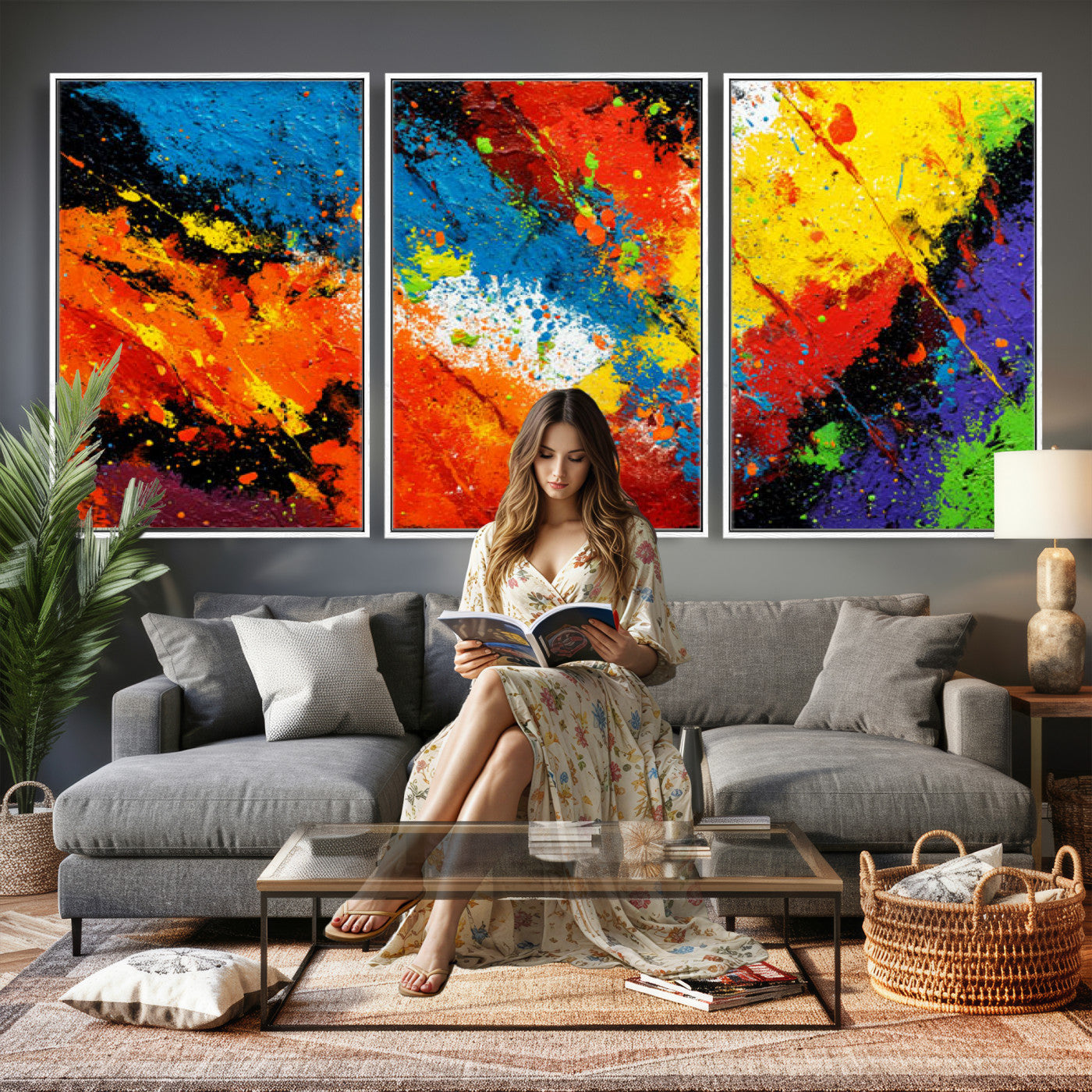 74888753-MGV-CV-36X24 - Vibrant Blue Abstract Canvas Wall Art Colorful Impasto Oil Painting Print