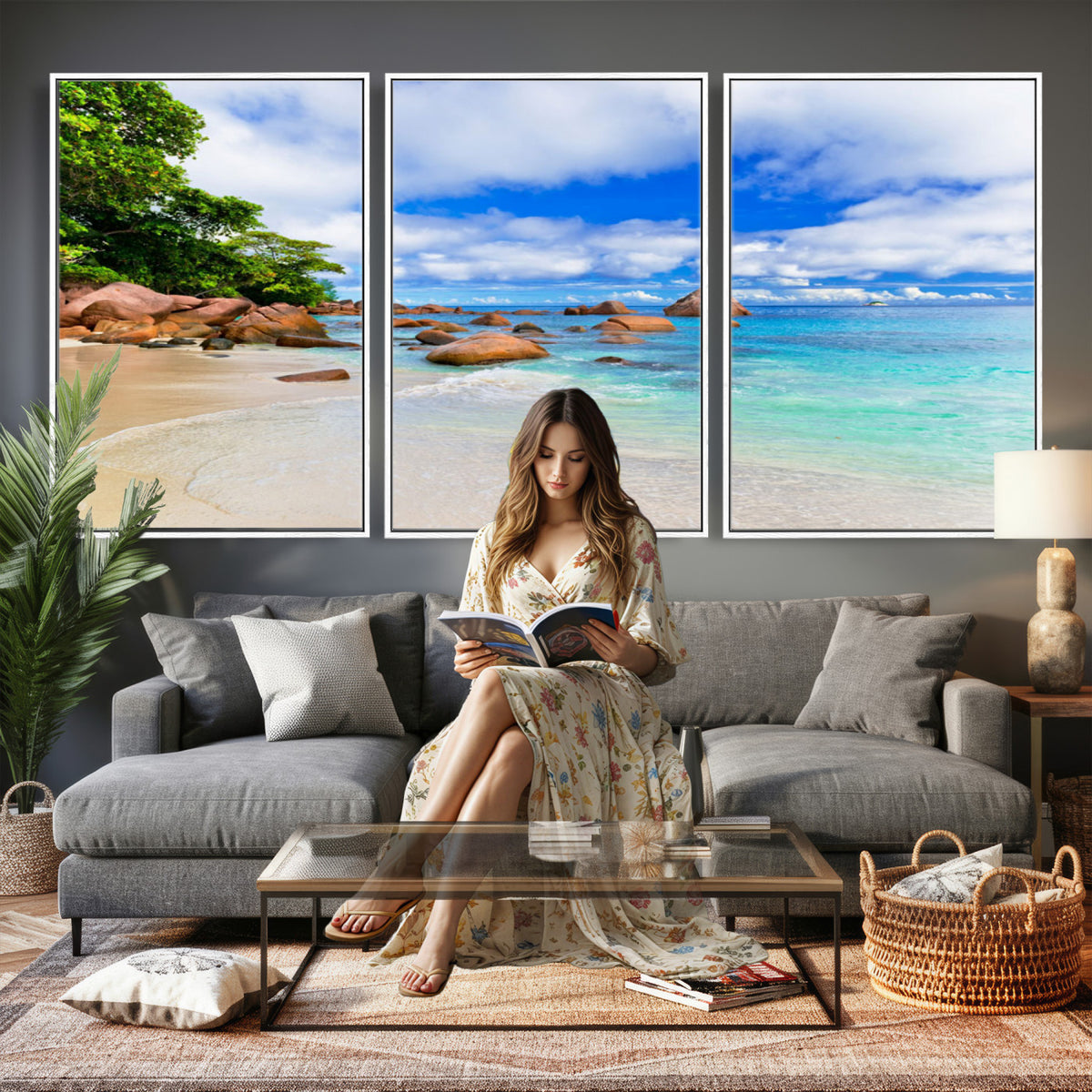 81980382-MGV-CV-36X24 - Seychelles Beach Canvas Wall Art - Anse Intendance Turquoise Ocean Print