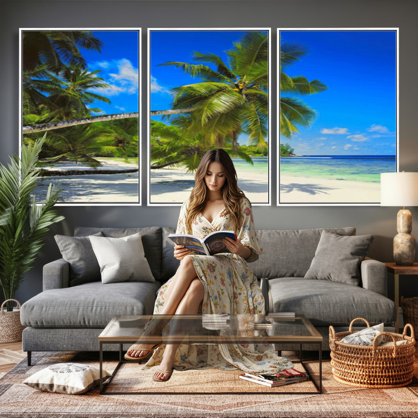 20475280-MGV-CV-36X24 - Tropical Island Coconut Palm Trees Wall Art Canvas Print - Turquoise Beach Print for Nautical Home Decor