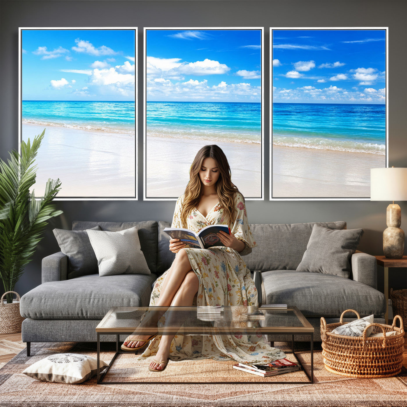 67491909-MGV-CV-36X24 - Tropical Beach Ocean Wall Art Canvas Print for Home Decor