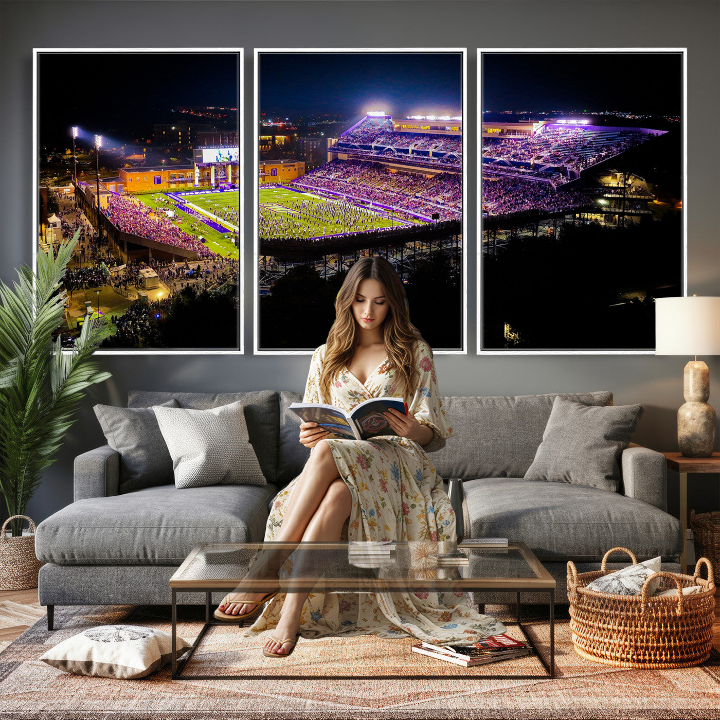 400867JMU2-MGV-CV-36X24 - JMU Stadium Wall Art Canvas Print for Game Room Decor - James Madison University Stadium