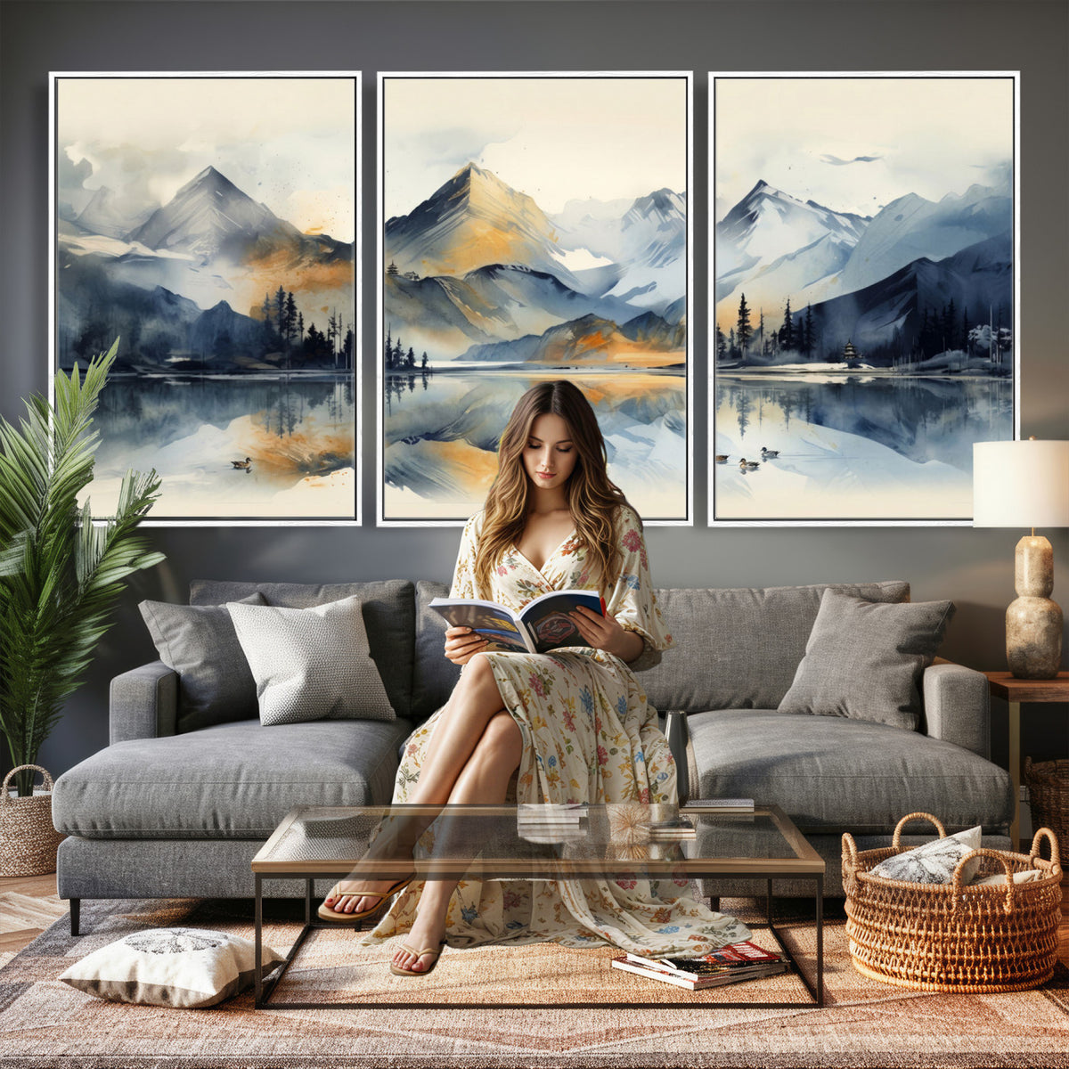 10196184T-MGV-CV-36X24 - Abstract Lake Mountain Wall Art Canvas Print