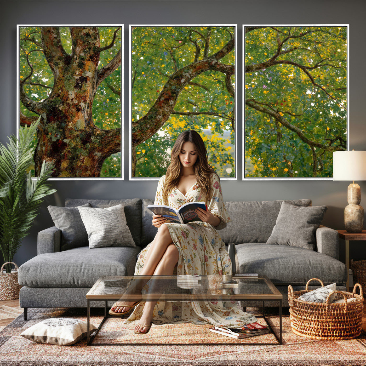 23663535-MGV-CV-36X24 - Vintage Summer Forest Green Tree Wall Art Canvas Print, Lush Leaves Impressionist Painting Print