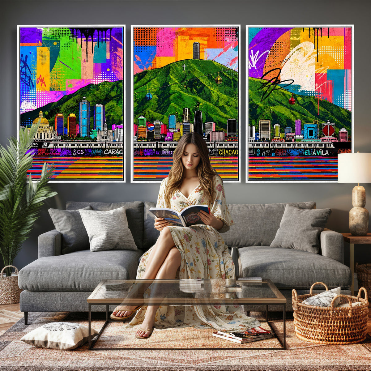 86696255-MGV-CV-36X24 - Mount Ávila, Caracas, Venezuela Wall Art Print by Artist Yorlette - Graffiti Caracas Skyline Canvas Art, Colorful Street Artwork - Venezuela El Avila Poster Print