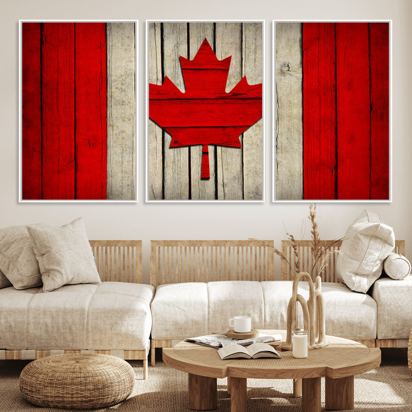 22674-MGV-CV-36X24-Rustic Canada Flag Wall Art – Framed Canadian Flag Canvas Print, Vintage Wood Texture Home or Office Decor