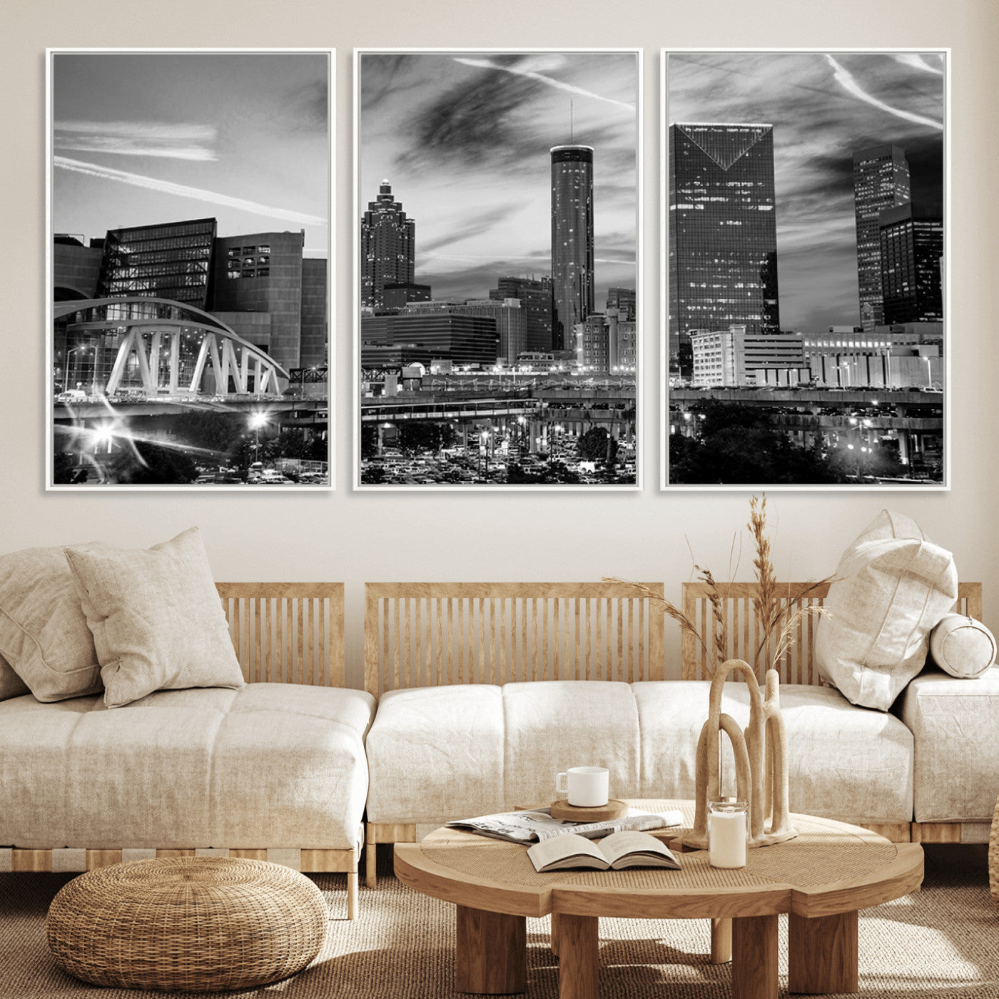 -Black and White Atlanta Wall Art Canvas Print