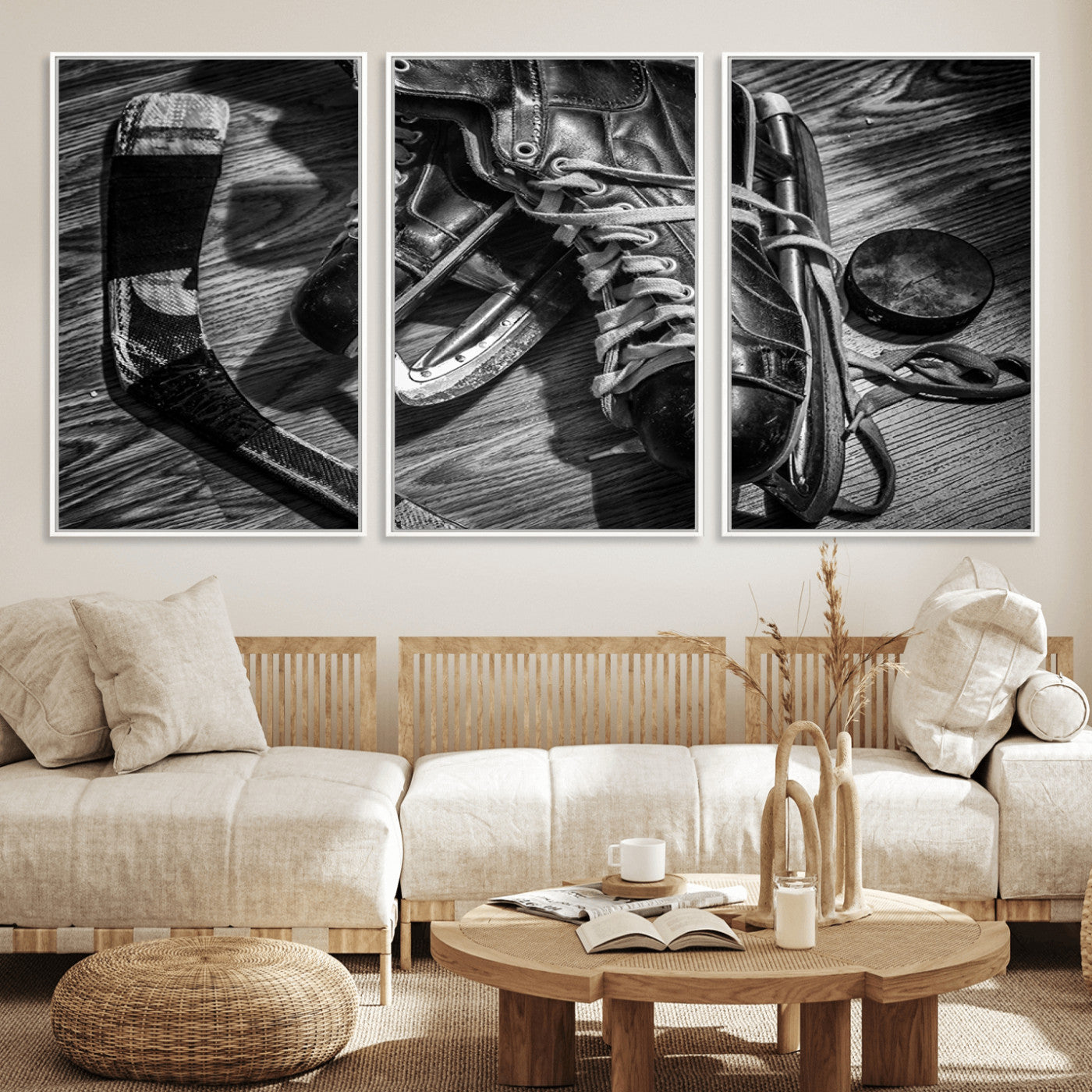 20553-MGV-FC-60X30-3P_White-Old Pair of Mens Skates Wall Art Canvas, Men Skates Wall Art Print