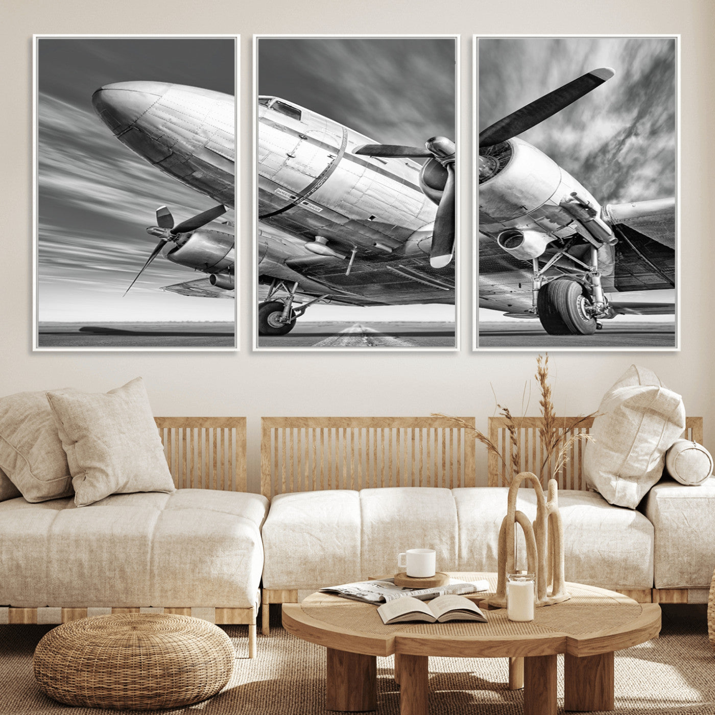 82744-MGV-FC-60X30-3P_White-Vintage Airplane on Runway Canvas Print