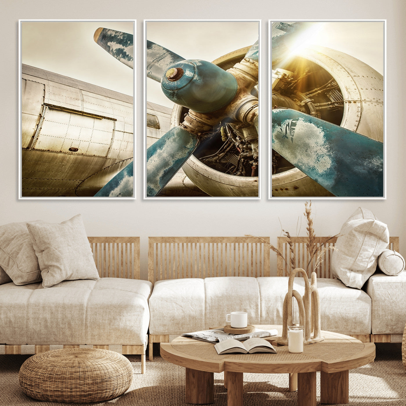 14106-MGV-FC-60X30-3P_White-Vintage Airplane Canvas Print