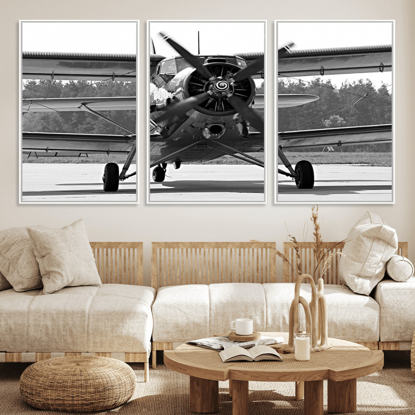 74816-MGV-FC-60X30-3P_White-Wall Art Old War Plane Canvas Print