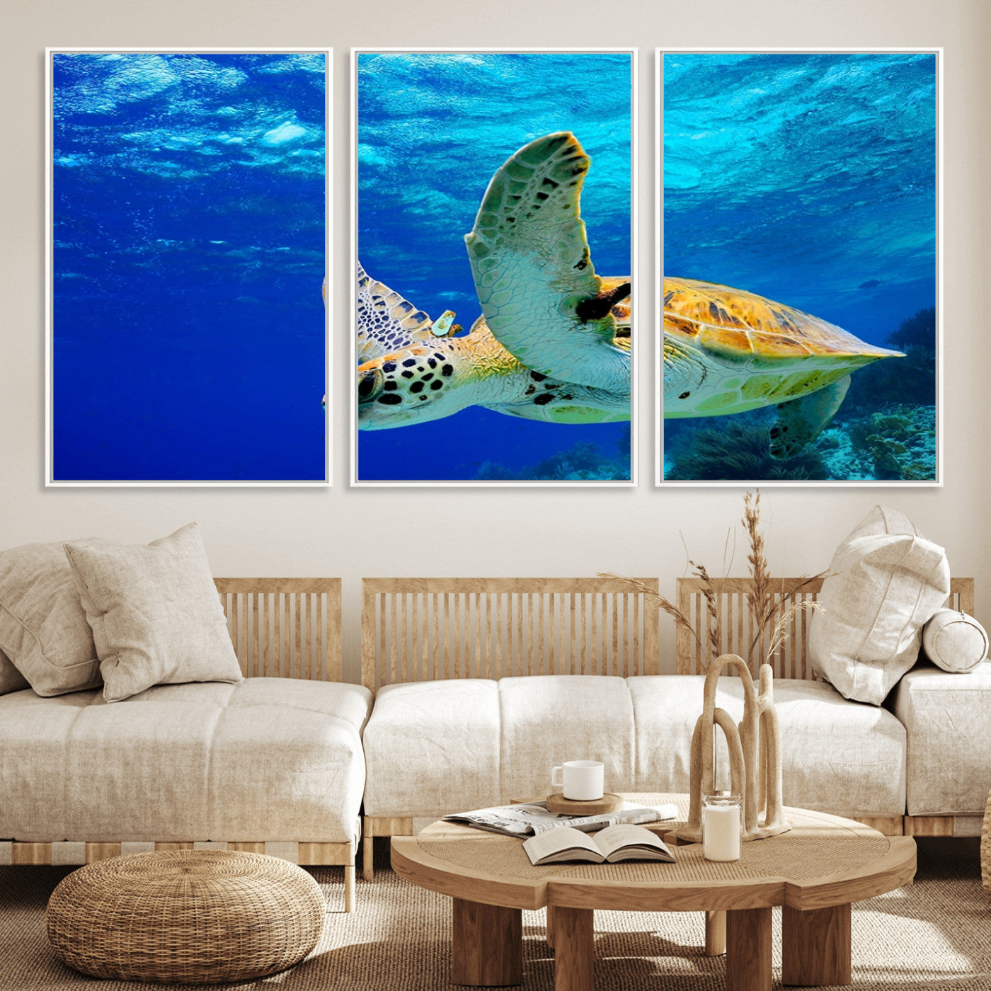 16292-MGV-FC-60X30-3P_White-Sea Turtle Wall Art Canvas Print, Sea life in the Ocean Wall Art Printing