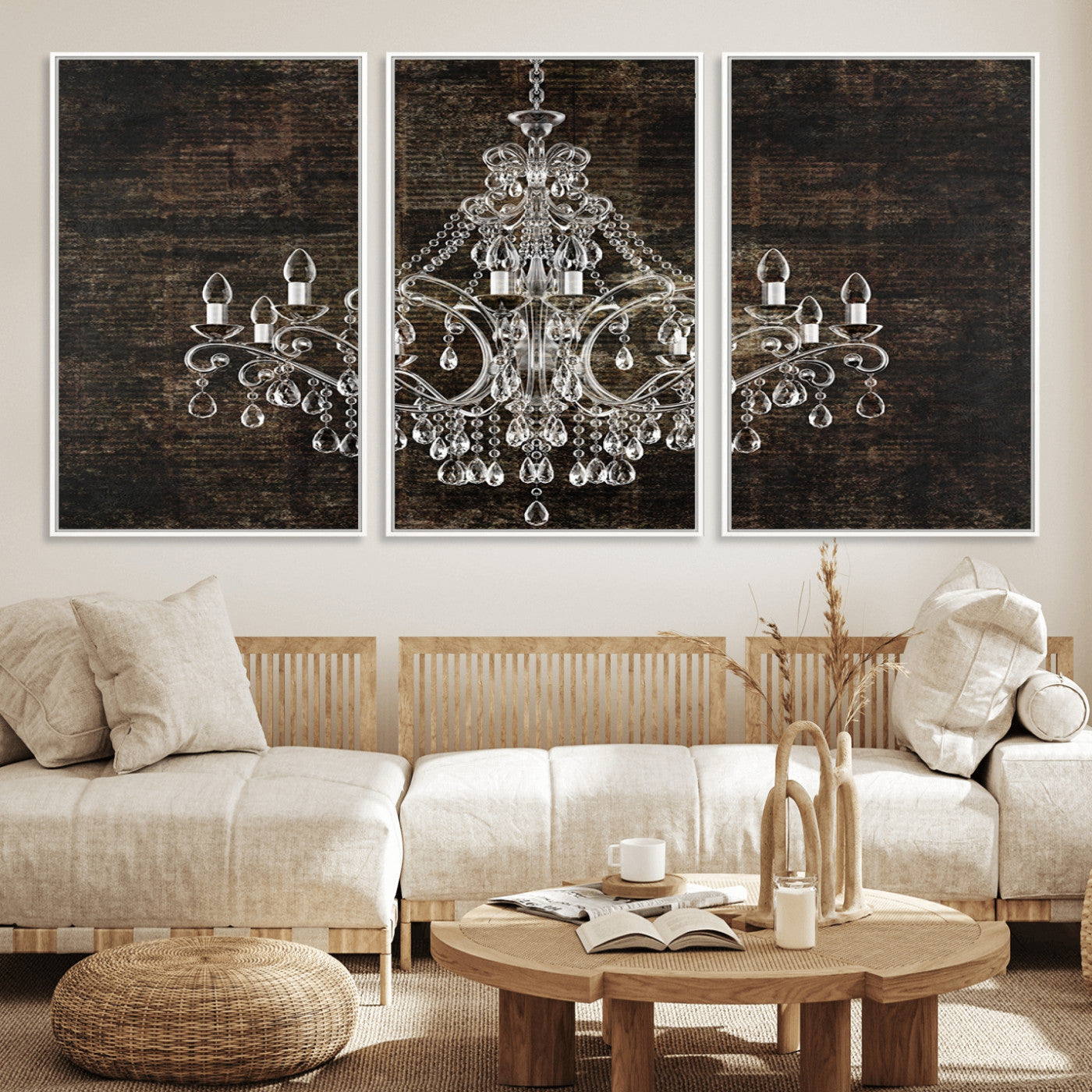 69434-MGV-FC-60X30-3P_White-Rustic Chandelier Canvas Print