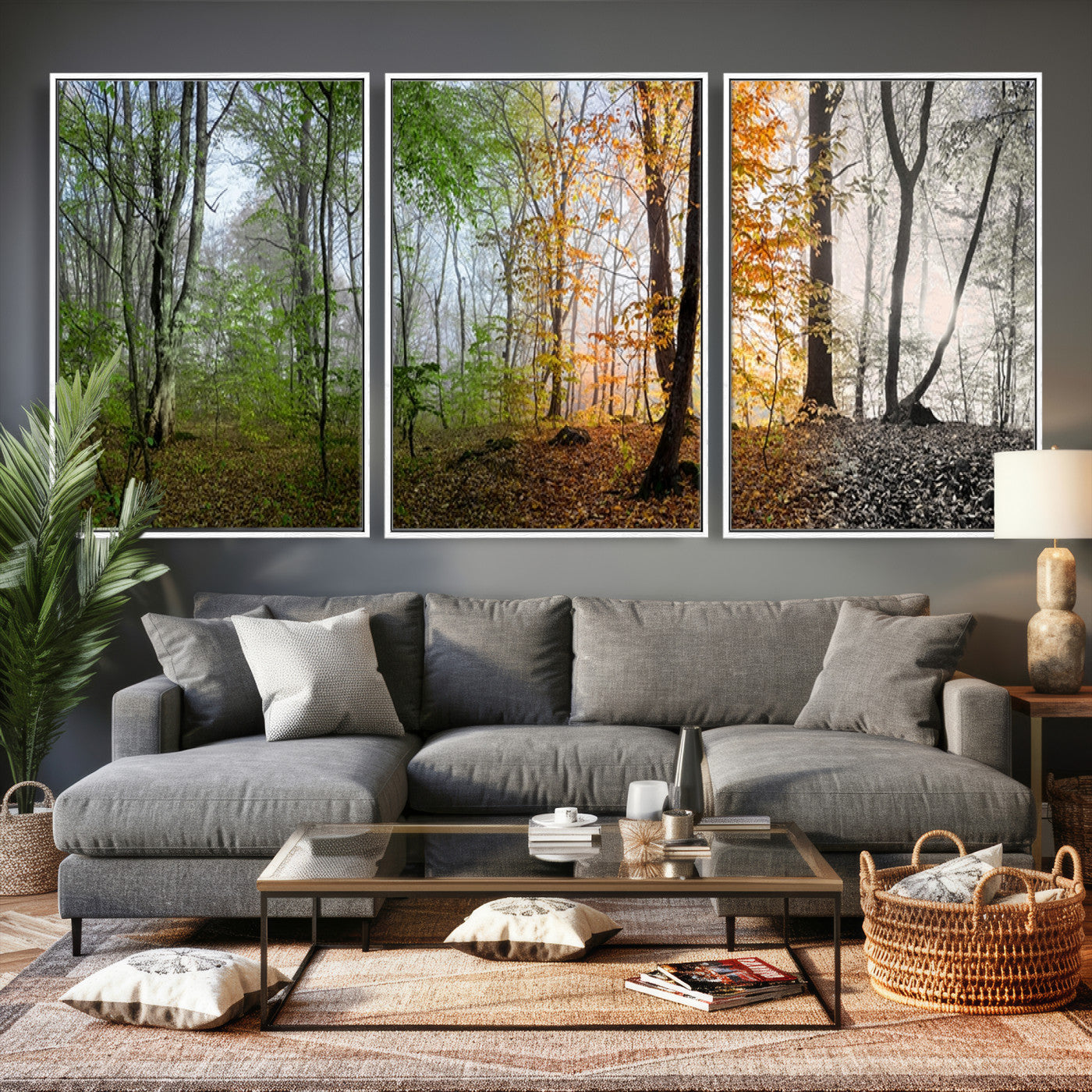 95317-MGV-CV-36X24 - Four Seasons Wall Art Forest Canvas Print – Triptych Seasonal Nature Print – Landscape Decor for Living Room