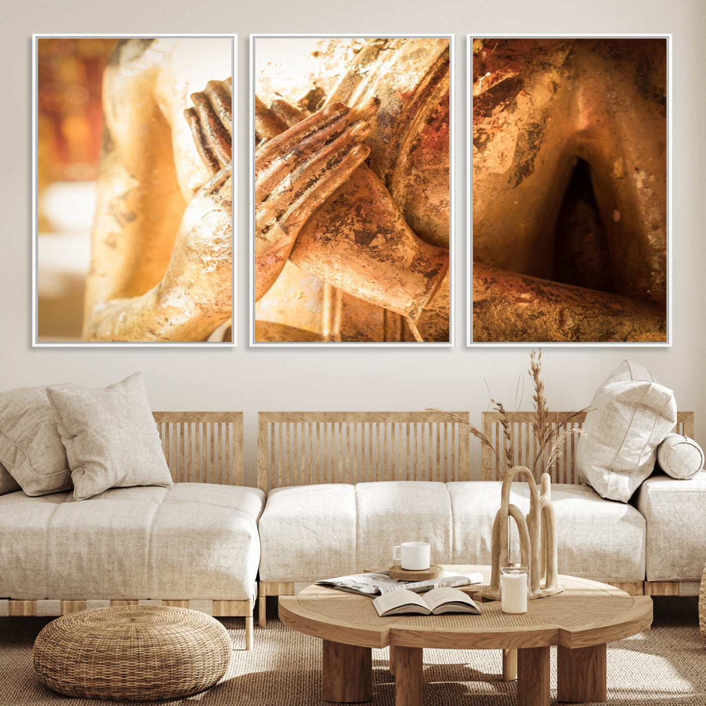 87005-MGV-FC-60X30-3P_White-Buddha Statue Hands Wall Art Canvas Print