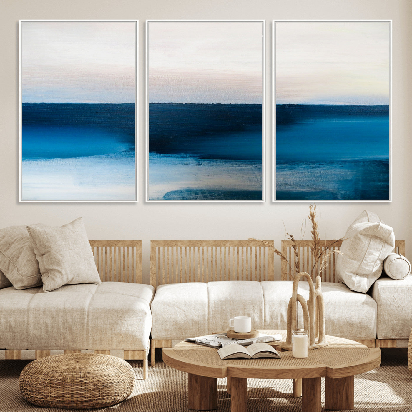 72452-MGV-FC-60X30-3P_White-Dark Blue Abstract Wall Art Canvas Print