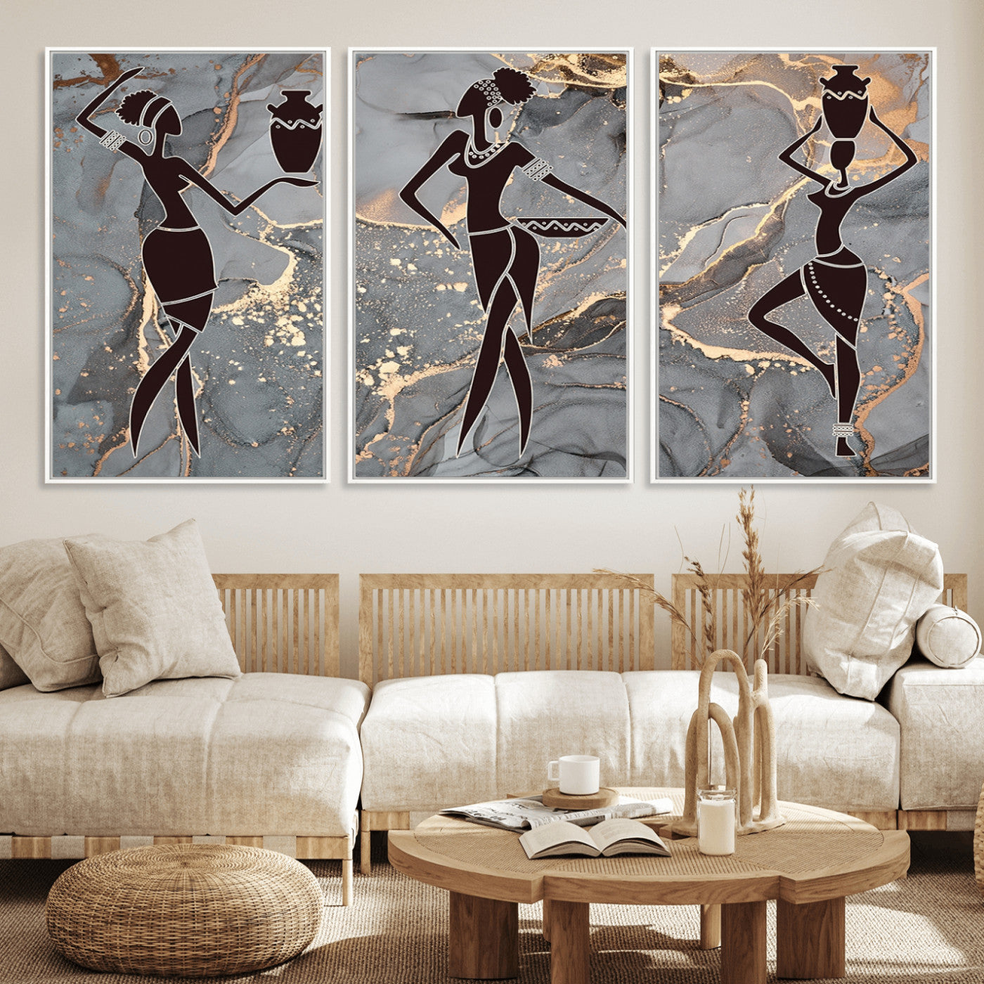 25097-MGV-FC-60X30-3P_White-Abstract African Womens Art Canvas Print