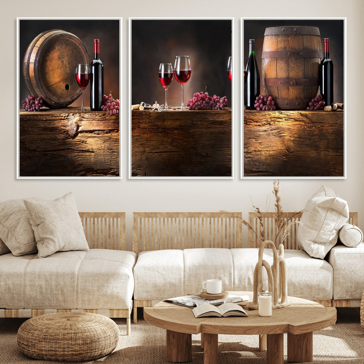 21165-MGV-FC-60X30-3P_White-Wine and Barrels Wall Art Canvas Print