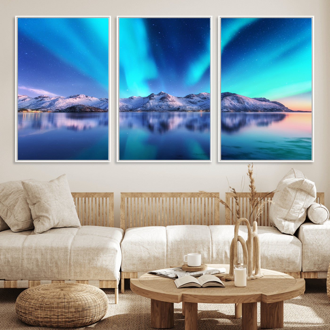 49902-MGV-FC-60X30-3P_White-Northern Lights above Mountain Wall Art, Northern Lights Wall Art Canvas Print