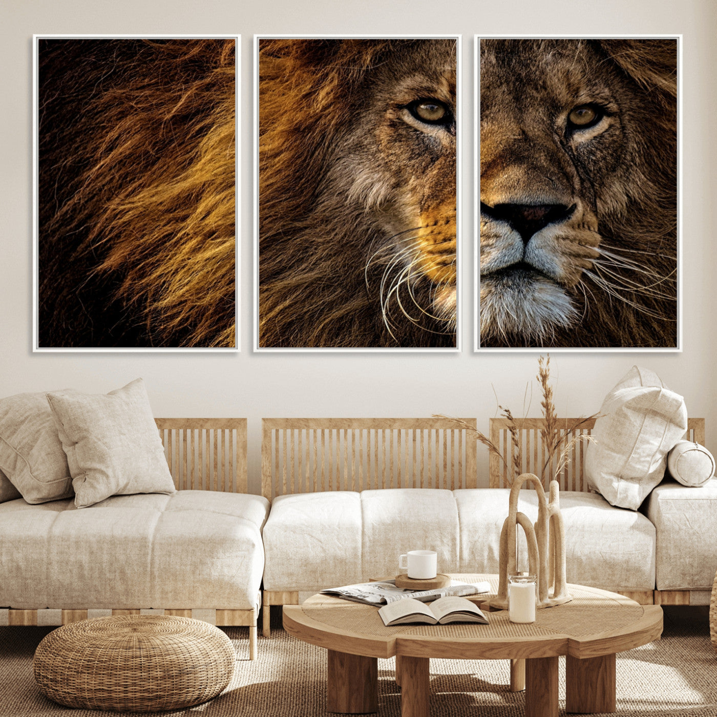 98665-MGV-FC-60X30-3P_White-Mighty Lion Wall Art Canvas Print – Majestic Animal Portrait Artwork for Home, Office, Living Room, Guest Room