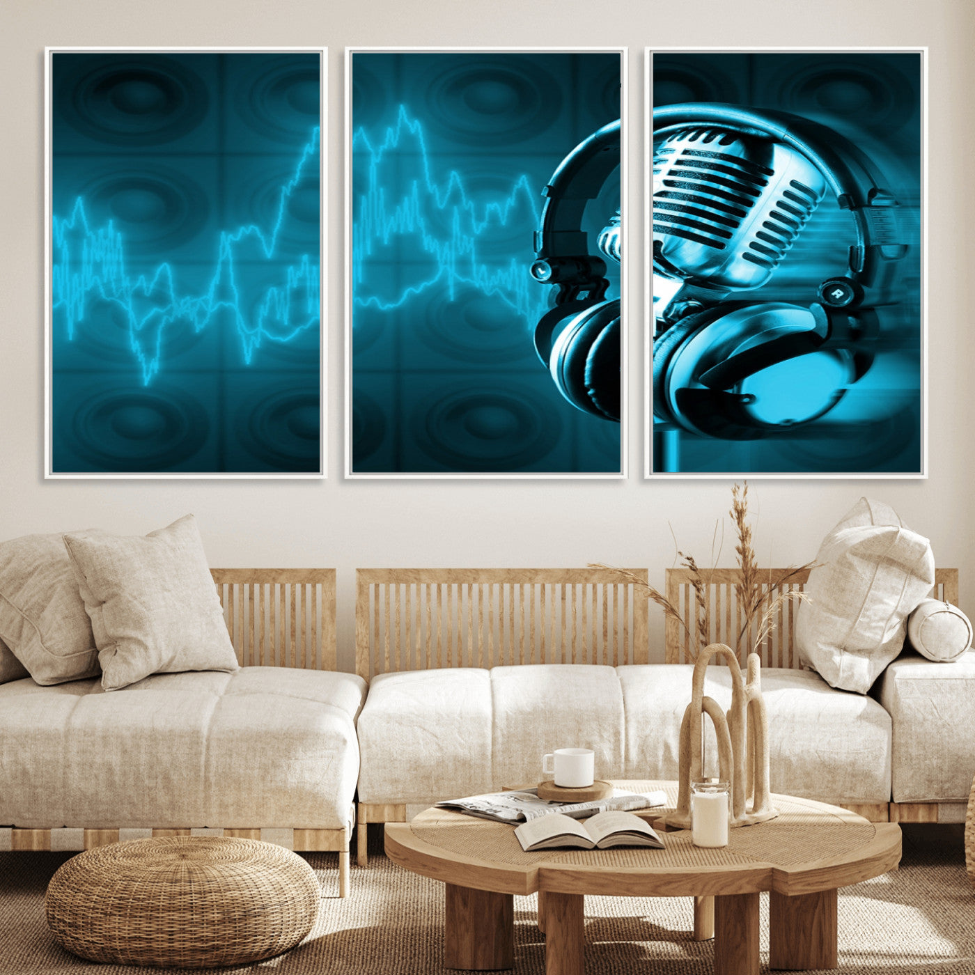 42329-MGV-FC-60X30-3P_White-Music and Microphone Wall Art Canvas Print