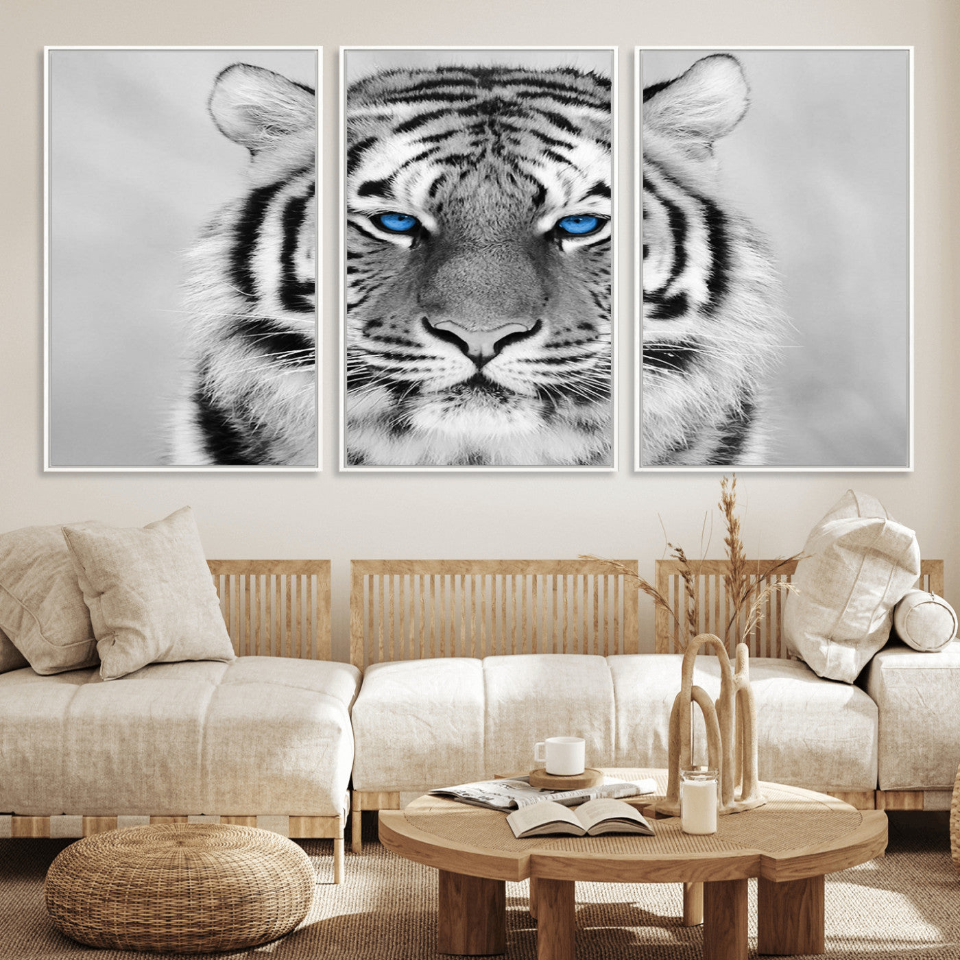 59121-MGV-FC-60X30-3P_White-Black and White Tiger Wall Art Animal Canvas Print