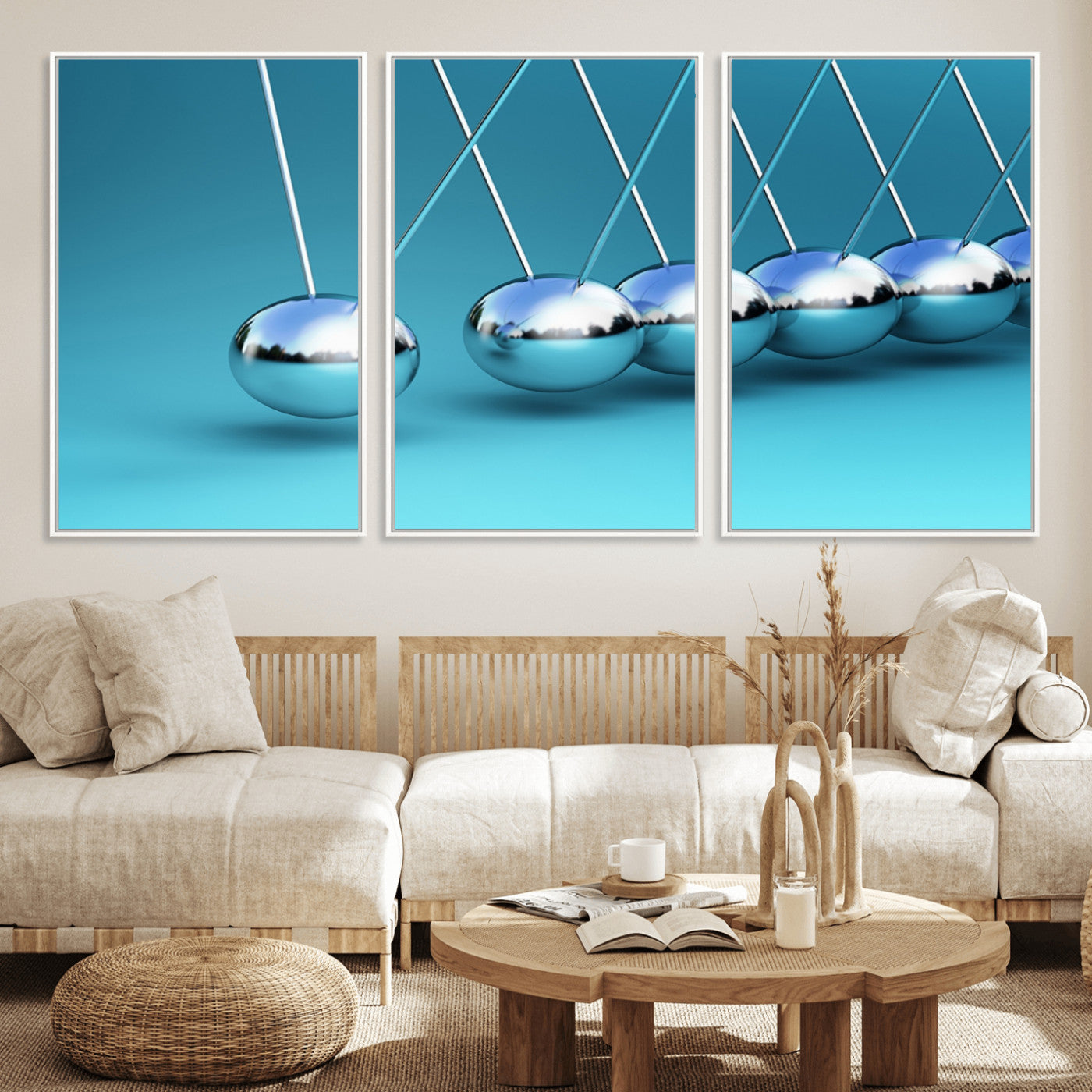 89184-MGV-FC-60X30-3P_White-Wall Art Newton's Cradle Canvas Print, Framed Newton Cradle Canvas Print