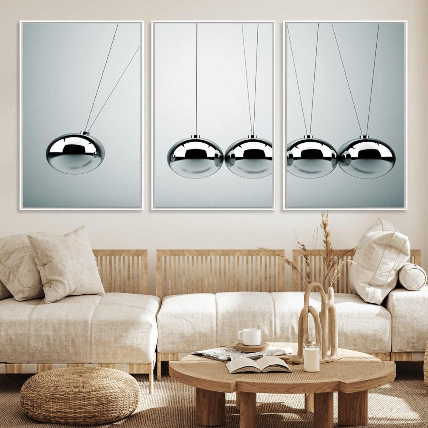 45465-MGV-FC-60X30-3P_White-Newton's Cradle Wall Art Canvas Print, Framed Newton Cradle Wall Art