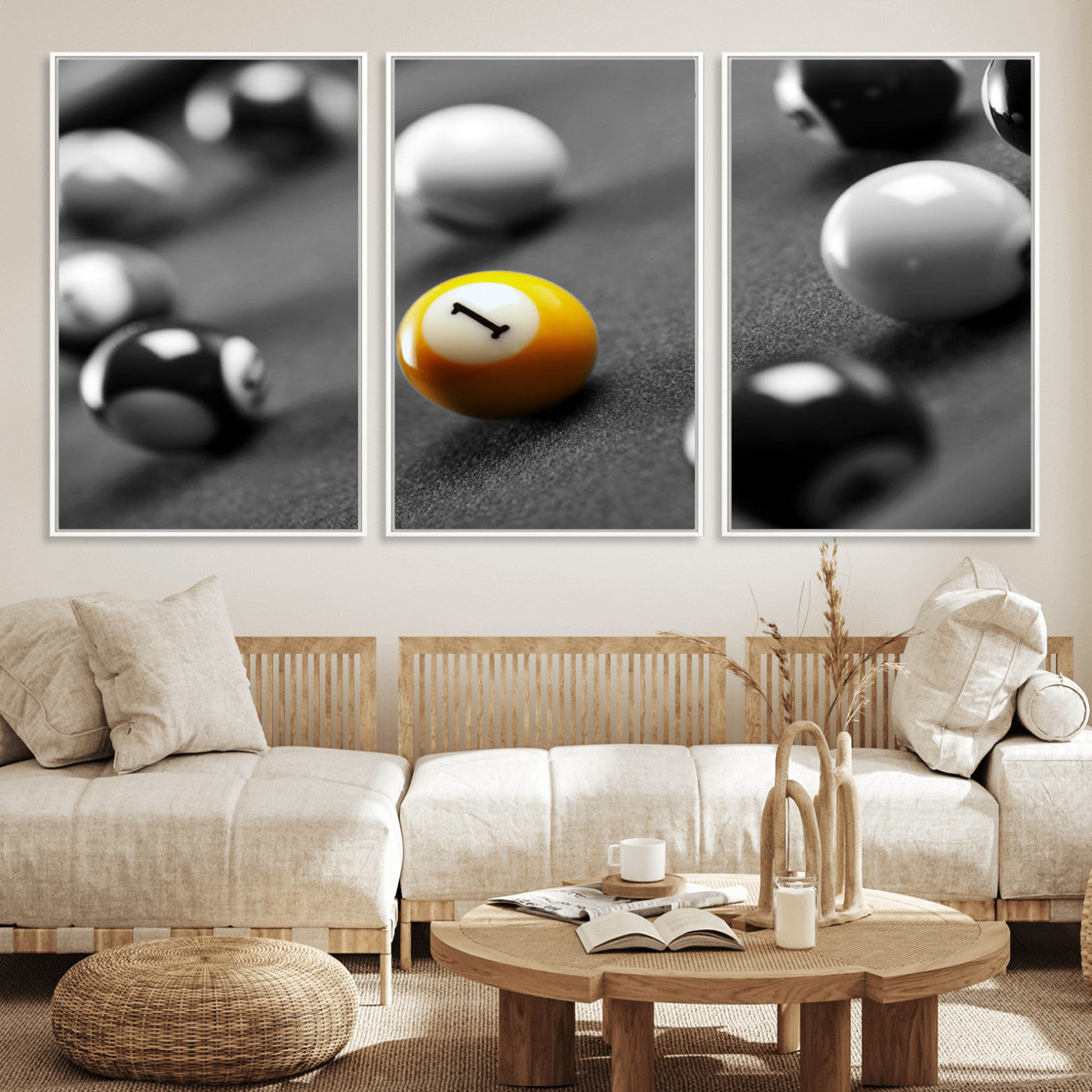 16722-MGV-FC-60X30-3P_White-Wall Art Pool Table and Balls Canvas Print