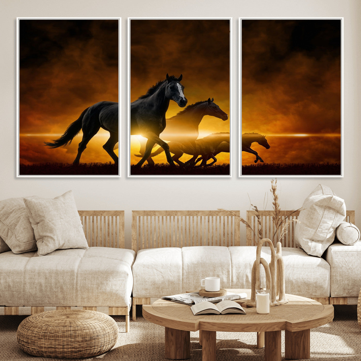 56665-MGV-FC-60X30-3P_White-Horse Wall Art Canvas Print, Multi Panel Animal Canvas Print