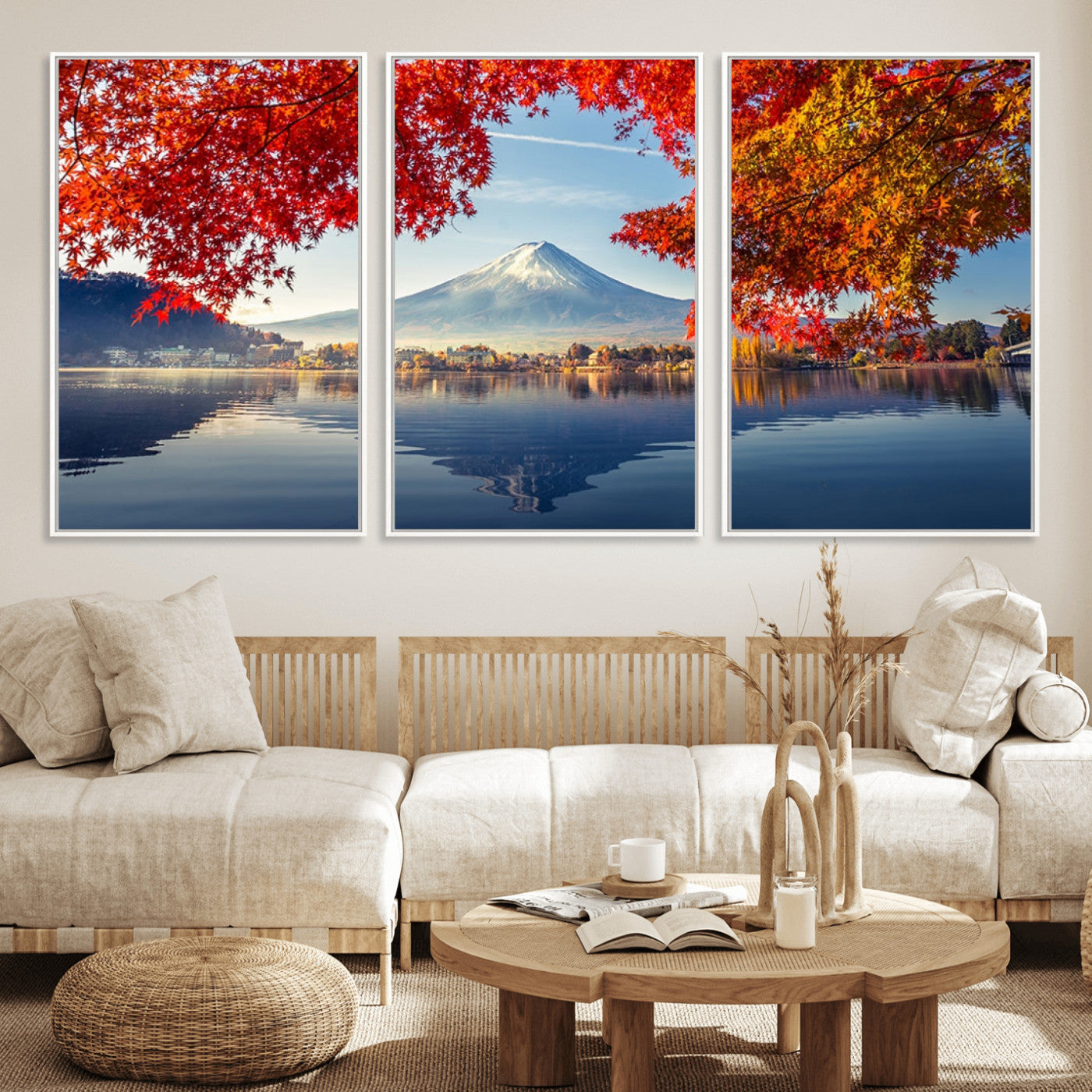 26428-MGV-FC-60X30-3P_White-Mount Fuji Canvas Wall Art Japan Autumn Mountain Canvas Print Wall Art