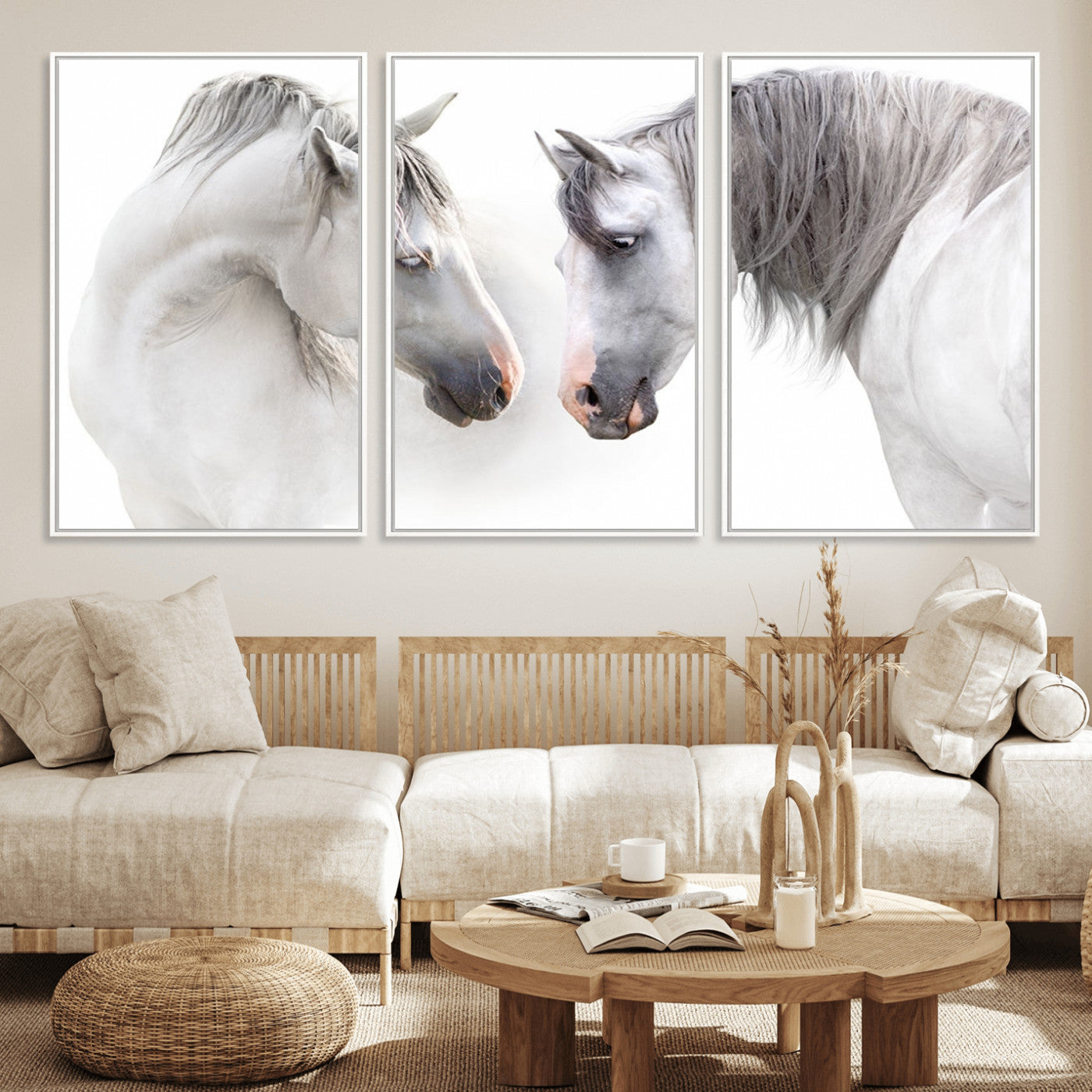 81129-MGV-FC-60X30-3P_White-White Horse Wall Art Animal Canvas Print
