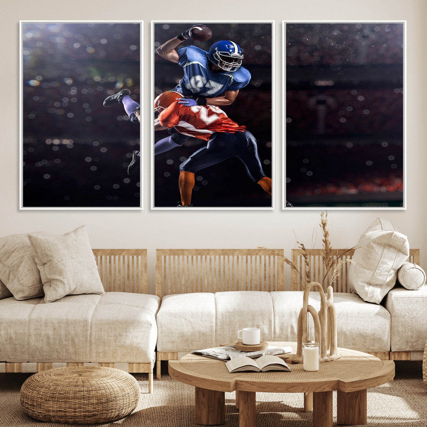 76491-MGV-FC-60X30-3P_White-American Football Wall Art Canvas Print, Stadium Sport Wall Art Print