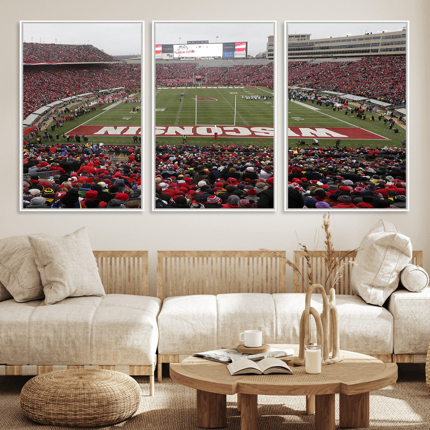 23461-MGV-FC-60X30-3P_White-Wisconsin Badgers Team Print Canvas - Madison Camp Randall Stadium Wall Art Canvas Print