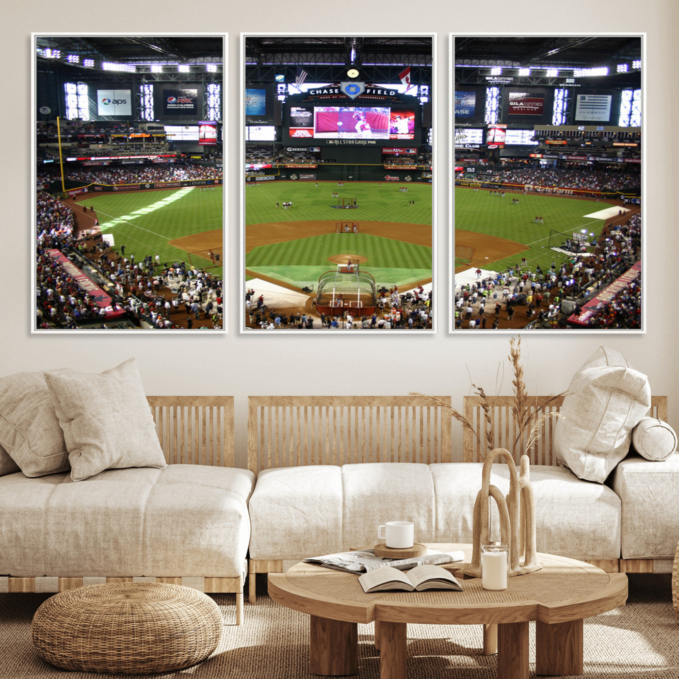 91630-MGV-FC-60X30-3P_White-Arizona Diamondbacks Baseball Team Print - Phoenix Chase Field Baseball Stadium Wall Art Canvas