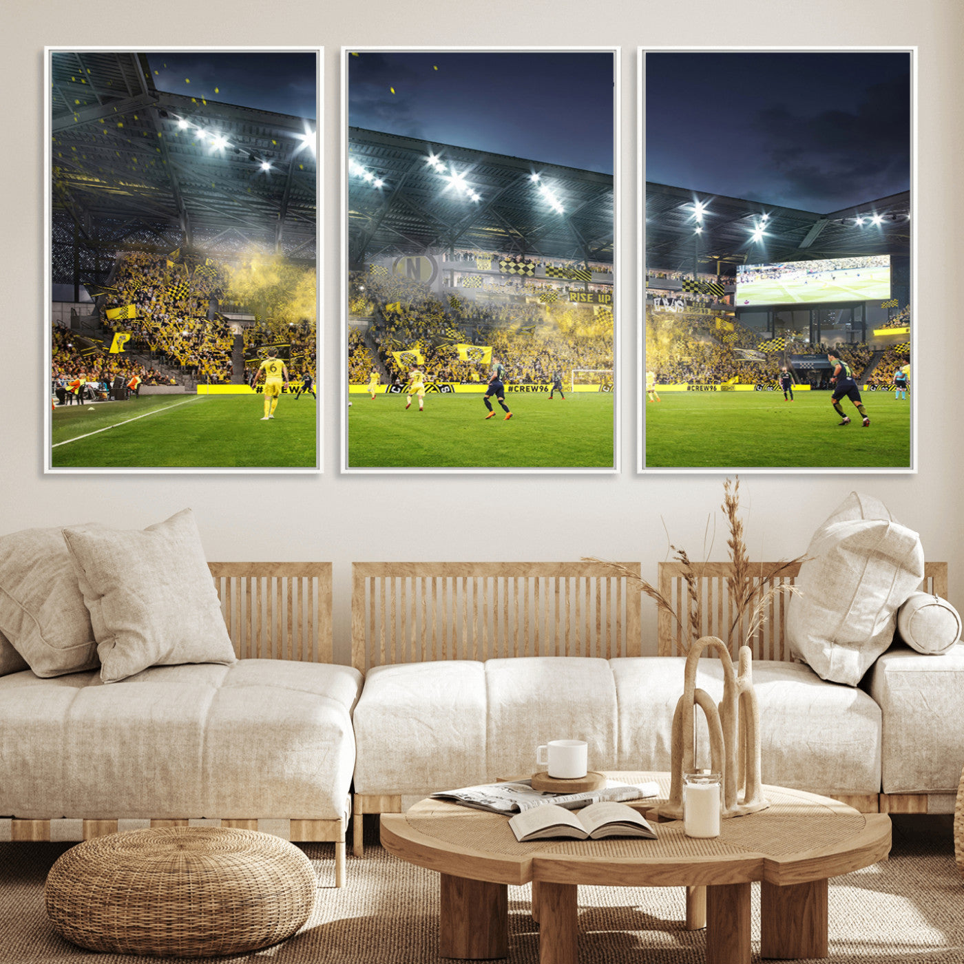 65820-MGV-FC-60X30-3P_White-Columbus Crew Stadium Match Triple Canvas Wall Art - Dynamic MLS Game Scene Canvas Wall Art