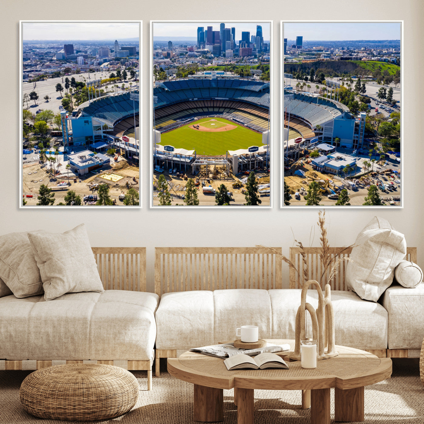 58596-MGV-FC-60X30-3P_White-Los Angeles Dodgers Dodger Stadium Wall Art Canvas Print - MLB Baseball Stadium, Framed Los Angeles