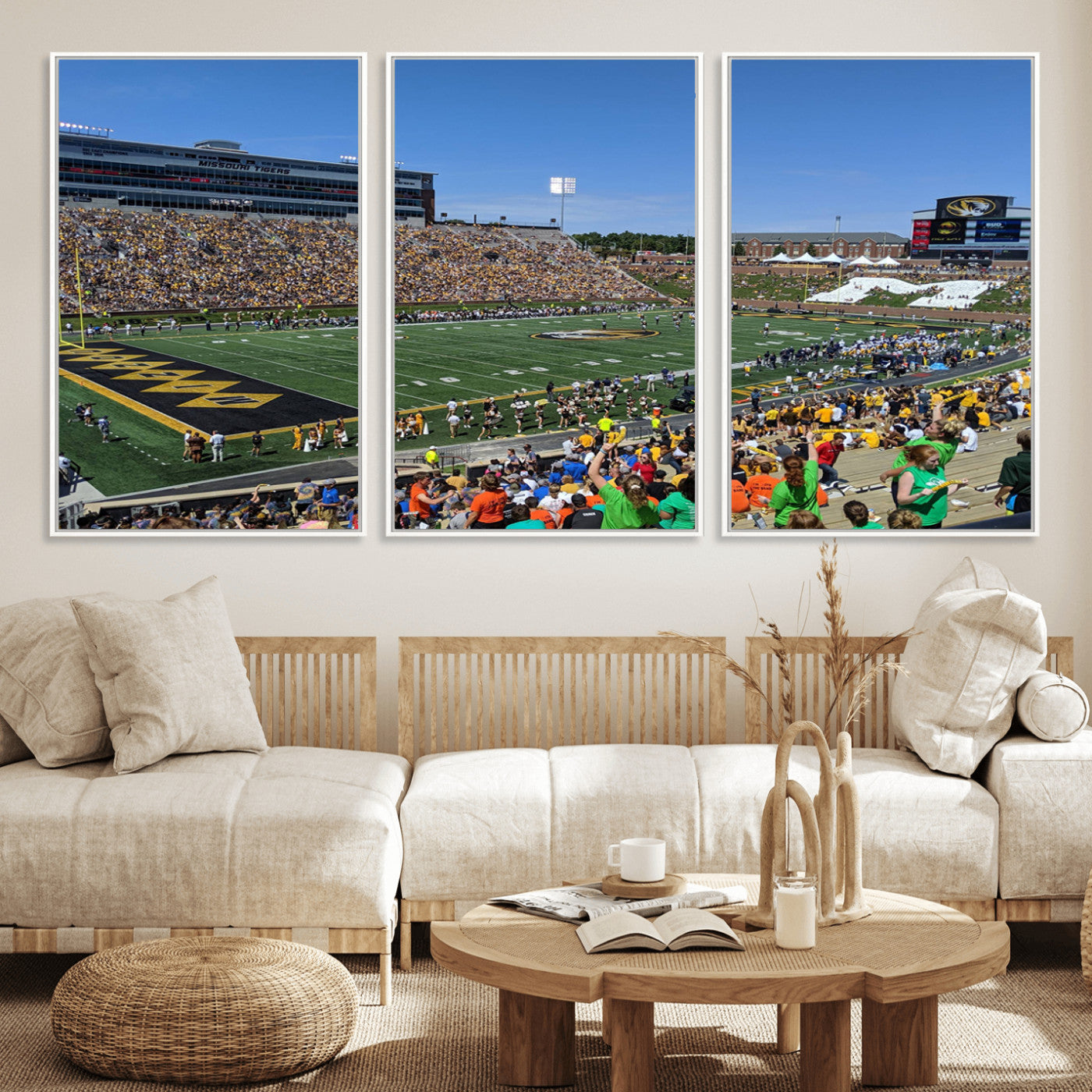 38399-MGV-FC-60X30-3P_White-University of Missouri Tigers Football Team Print - Columbia Faurot Field Memorial Stadium Wall Art