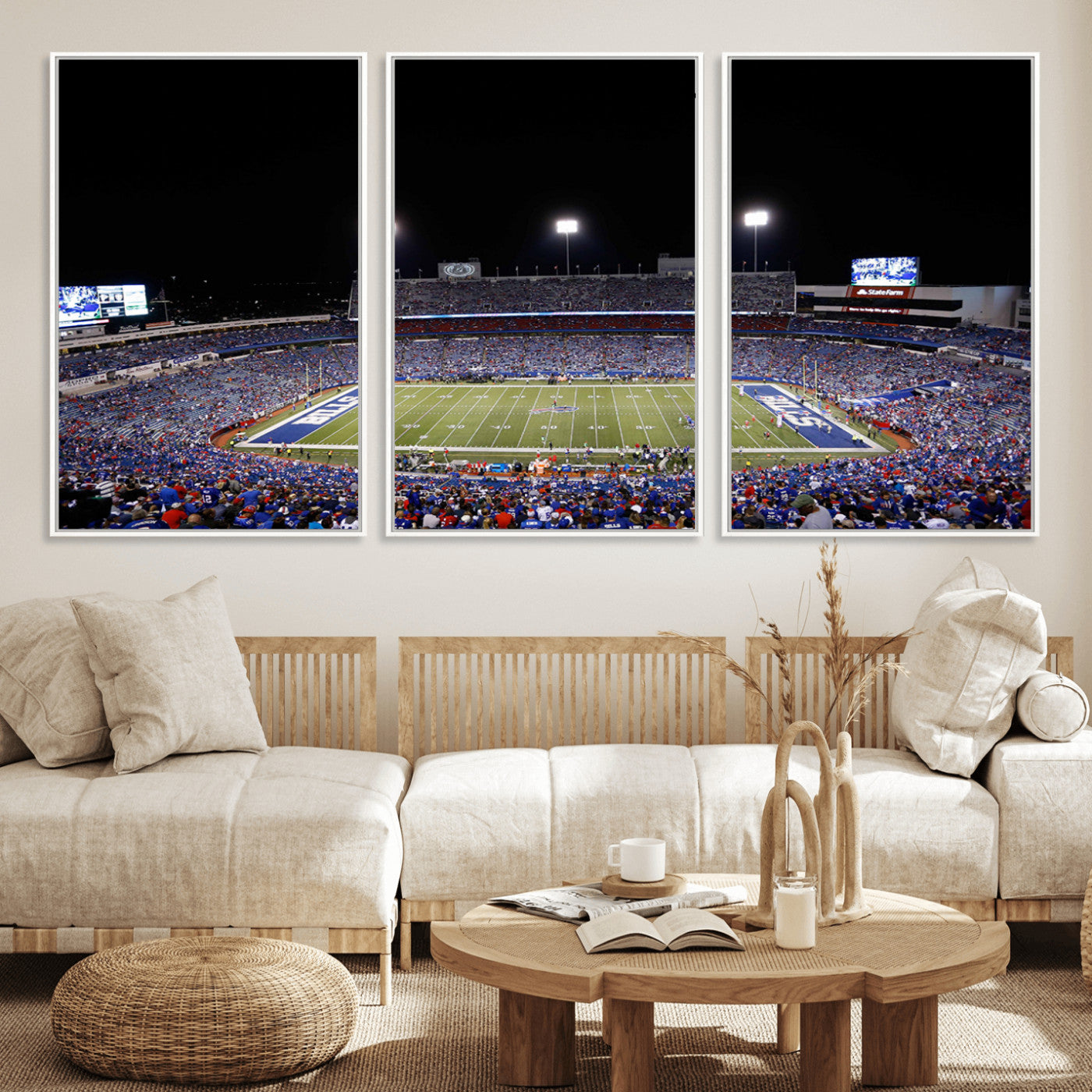 59036-MGV-FC-60X30-3P_White-Buffalo Bills Wall Art - Buffalo Bills Stadium Canvas Print, Perfect Sports Decor for Living Rooms,