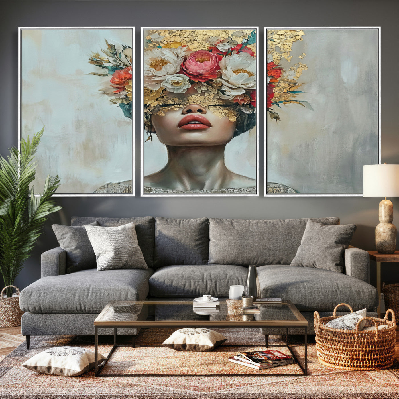 26919-MGV-CV-36X24 - Golden Petal Wall Art Canvas Print - Silhouette Woman Wall Art Canvas Print, Floral Woman Portrait