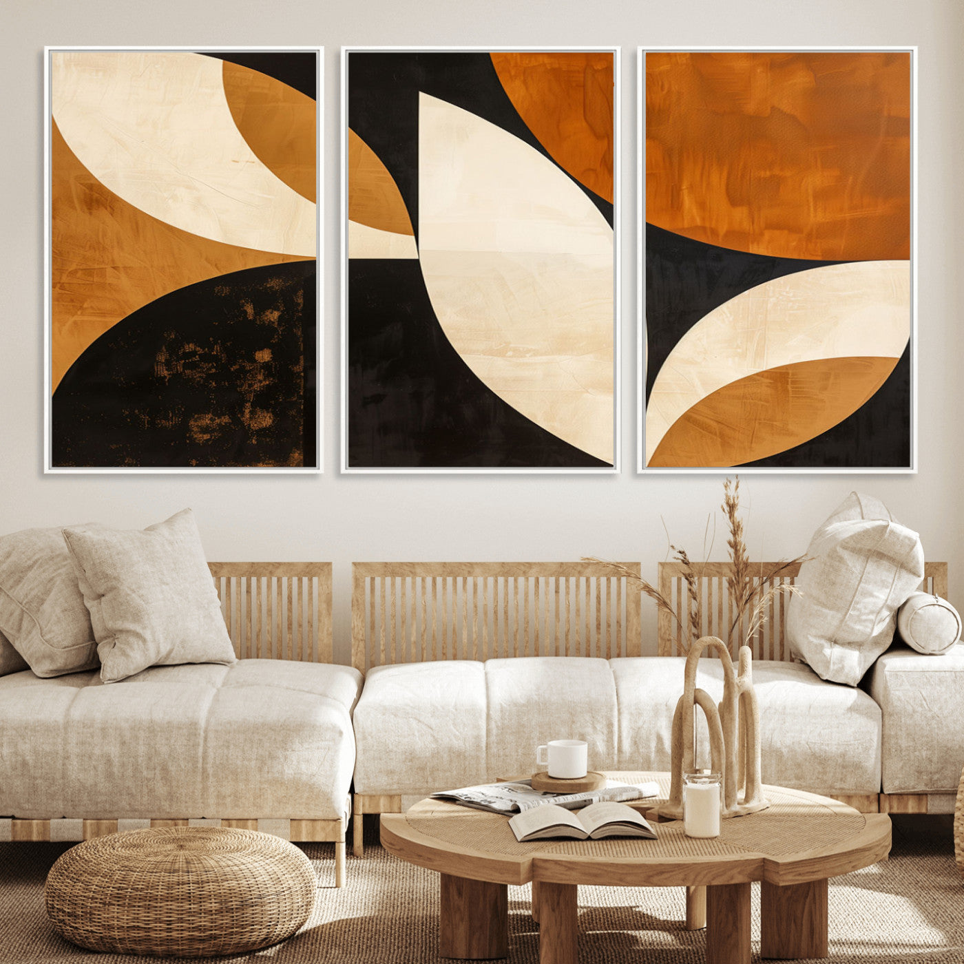 21251-MGV-FC-60X30-3P_White-Geometric Abstract Wall Art Canvas Print, Mid Century Modern Wall Art Print