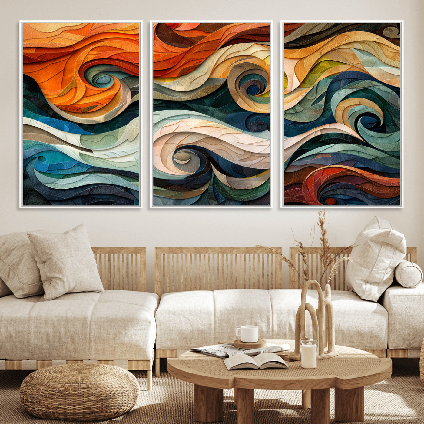 98463-MGV-FC-60X30-3P_White-Abstract Wave Wall Art | Ready to Hang Framed Canvas Print | Vibrant Home Decor for Modern Spaces
