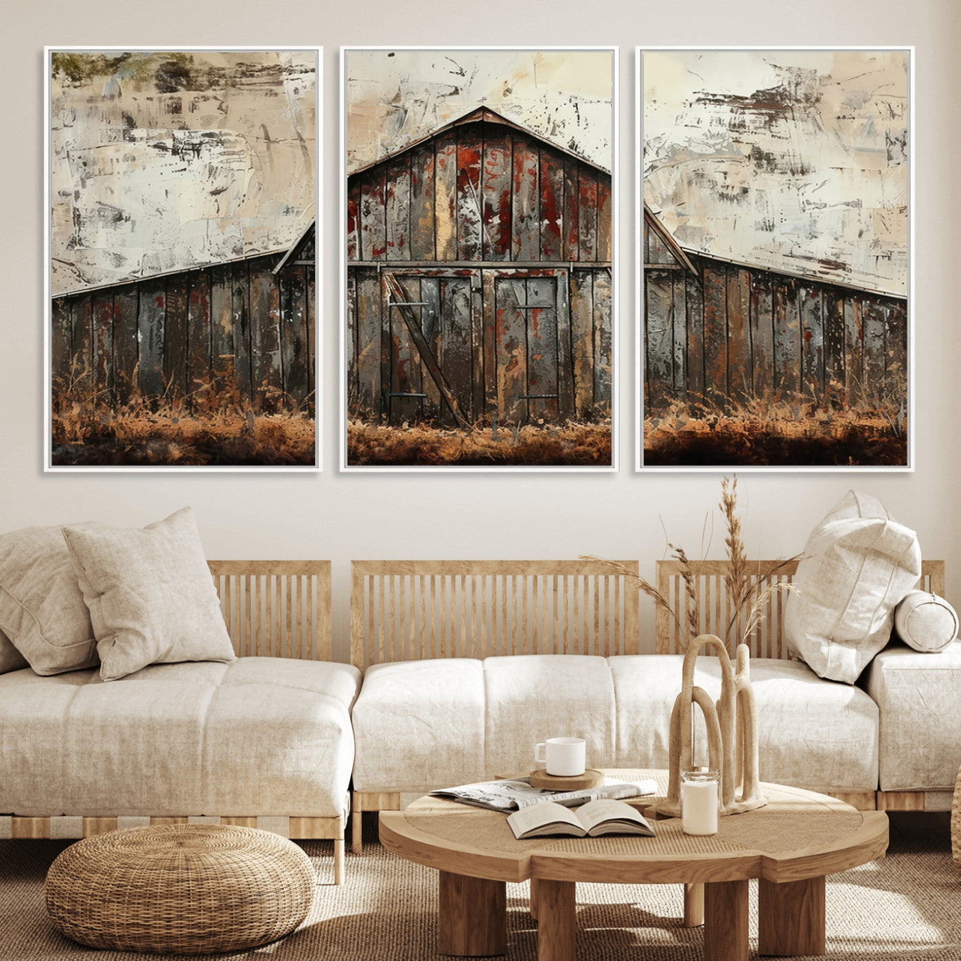 94486-MGV-FC-60X30-3P_White-Rustic Barn Wall Art | Farmhouse Wall Decor Canvas Print | Ready to Hang Barn Decor for Cabin or