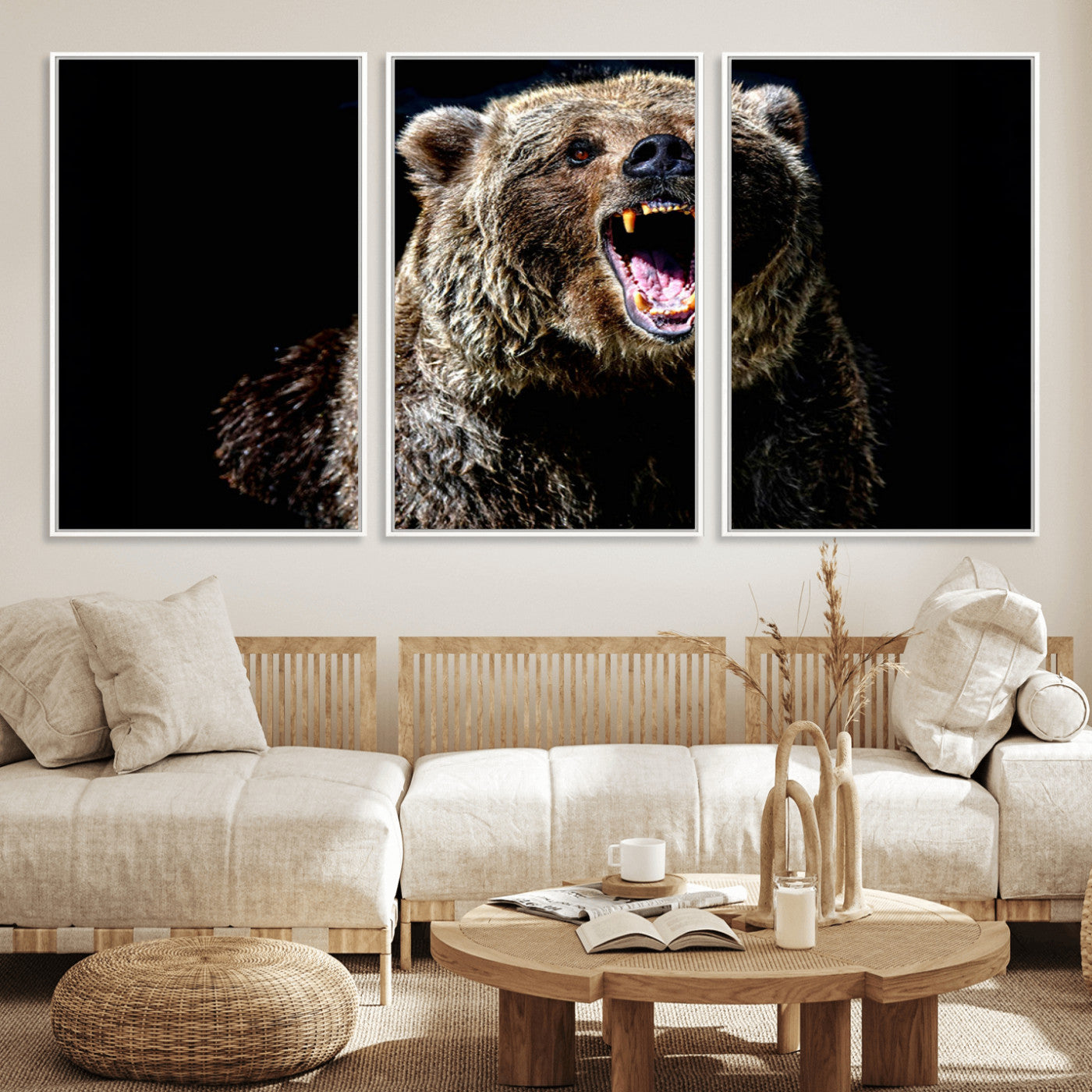 17625-MGV-CV-36X24-Grizzly Bear Canvas Print | Wildlife Wall Art for Cabin Decor | Ready to Hang Framed