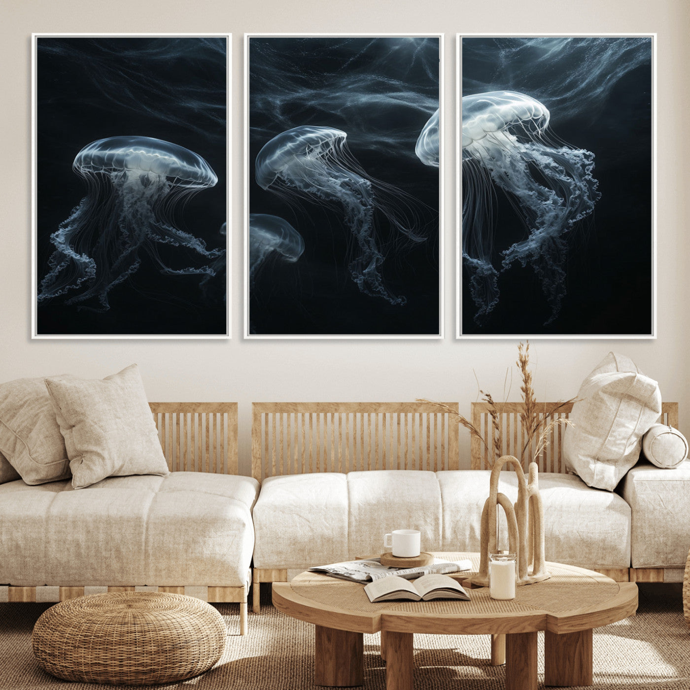 53117-MGV-FC-60X30-3P_White-Jellyfish Wall Art Canvas Print, Elegant Wall Decor