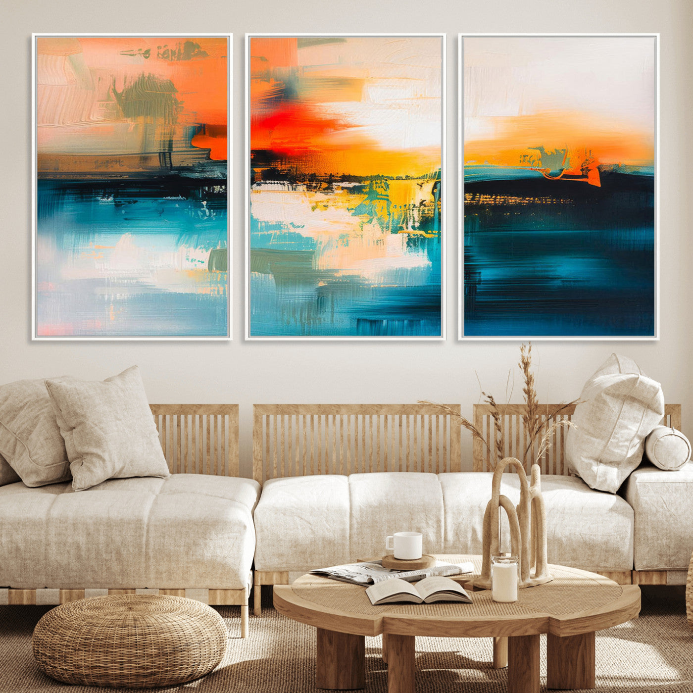 37083-MGV-FC-60X30-3P_White-Colorful Abstract Wall Art | Bold Modern Canvas Print | Ready to Hang and Framed for Living Room or